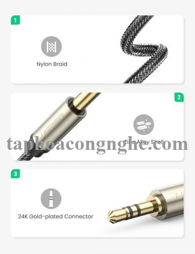 Ugreen 10630 5M màu xám đen cáp 3.5mm TRS ra 6.35mm TS Stereo Pro Audio mạ vàng 24K AV127 30010630